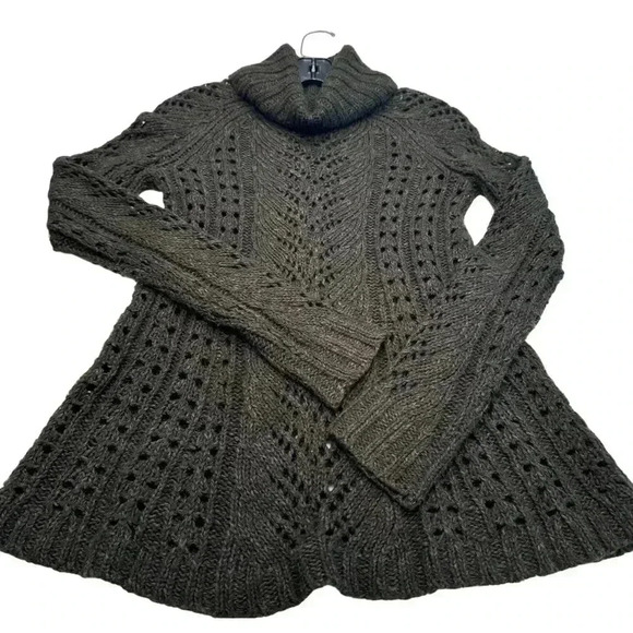 Anthropologie Sleeping on Snow Open Knit Olive Cowl Neck Sweater Sz XS - Picture 1 of 9